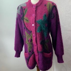 Vintage 90’s vibe purple button front sweater XL